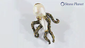 Серебряная брошь с жемчугом барокко