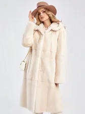 Шуба из меха норки женская Марина(к), жемчужная, размер 56, артикул 33750