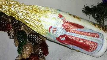 Новогодний декор бутылки шампанского. Новогодний декупаж. DIY. Декор бутылки.